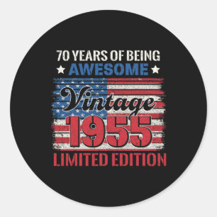 70 Years Old Gifts 70th Birthday American Flag Vin Classic Round Sticker