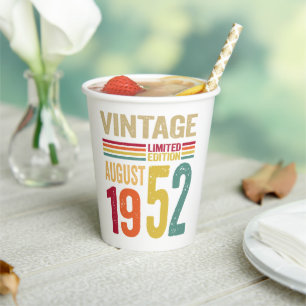 70 Years Old Gifts Vintage August 1952 -70th B-Day Paper Cups