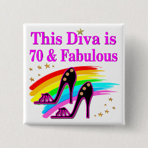 70 YR OLD SHOE QUEEN 2 INCH SQUARE BUTTON