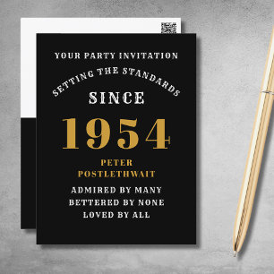 70e anniversaire 1954 Invitation Or noir