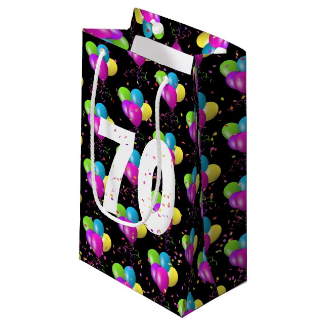 70e Anniversaire Ballons et Confetti Petit Sac Cad (Devant Angle)