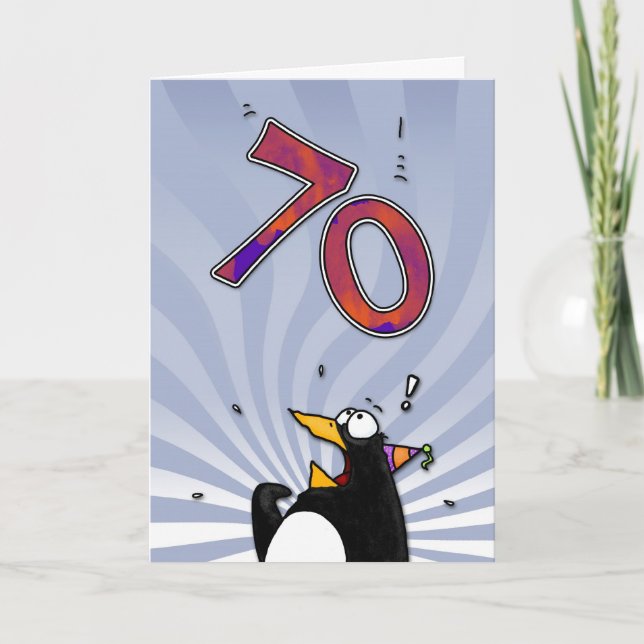 70e anniversaire - Carte de surprise de pingouin (Devant)