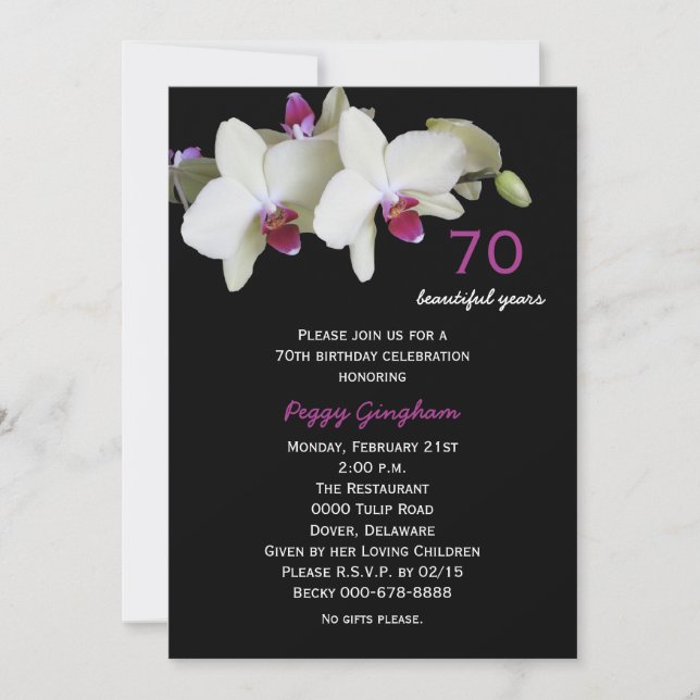 70e anniversaire de fête Invitation Orchidées (Devant)