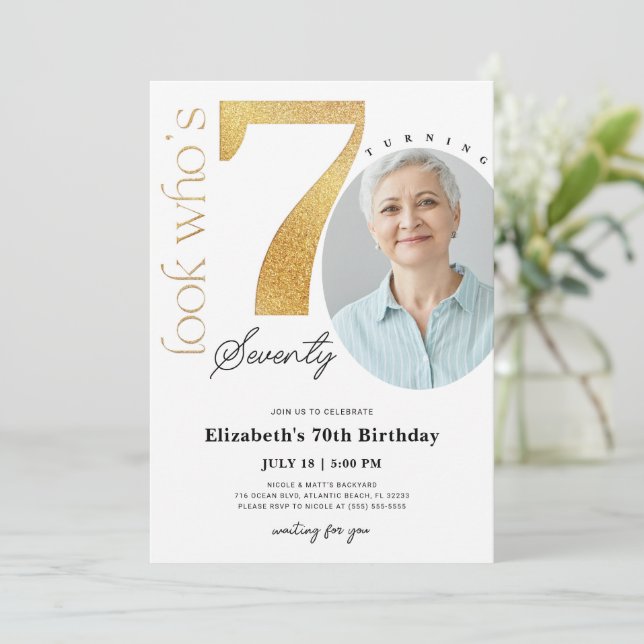70e anniversaire d'or Invitation avec photo (Debout devant)