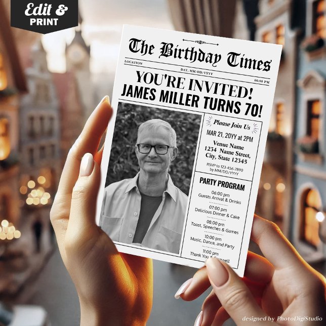 70e anniversaire du journal Invitation avec le pro (70th Birthday Newspaper Invitations with Program)