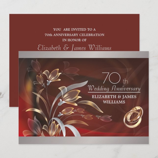 70e anniversaire du Mariage Invitations (Devant / Derrière)