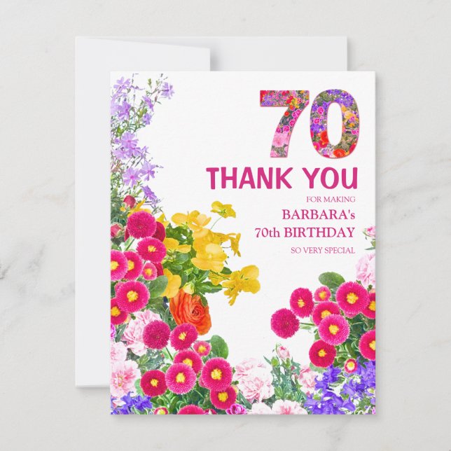 70e anniversaire fête floral plat carte de remerci (Devant)