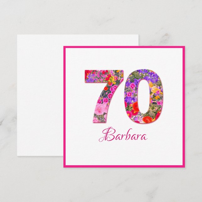 70e anniversaire floral rose lilas carte plat (Devant / Derrière)