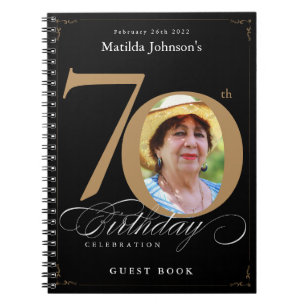 70e anniversaire Gold Black Elegant Script Livre d