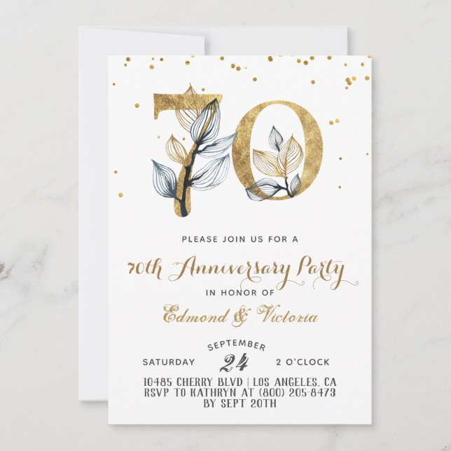 70e anniversaire Gold Floral Invitation (Devant)