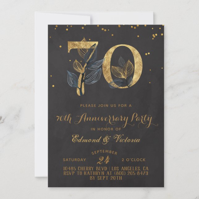 70e anniversaire Gold Floral Invitation (Devant)