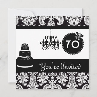 70e anniversaire Invitation à Damas noir et blanc