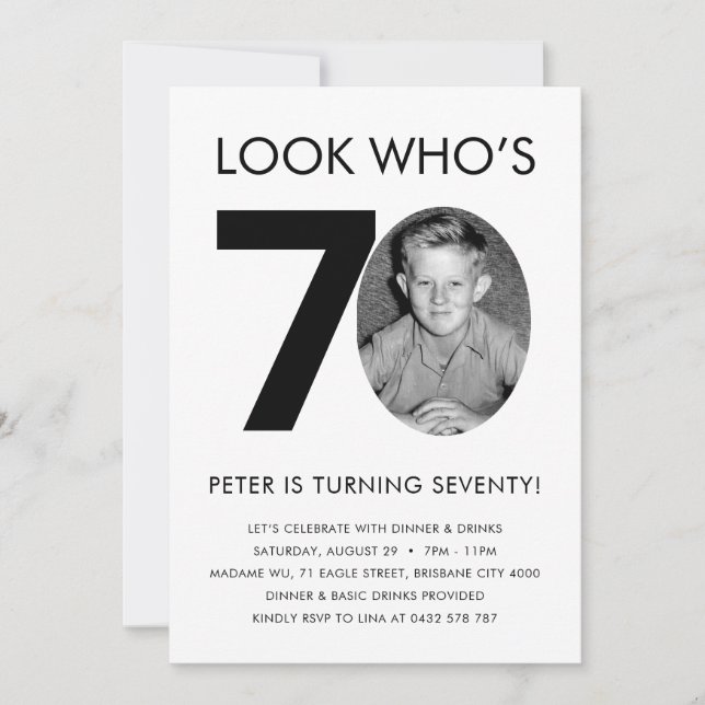 70e anniversaire Invitation avec photo (Devant)