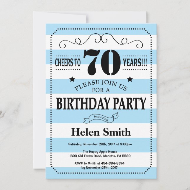 70e anniversaire Invitation Bleu et Blancs (Devant)