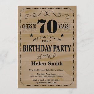 70e anniversaire Invitation Bois rustique