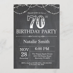 70e anniversaire Invitation Chalkboard lumières