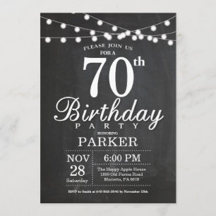 70e anniversaire Invitation Chalkboard lumières