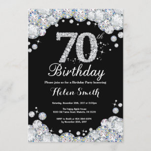 70e anniversaire Invitation Chalkboard Silver Diam