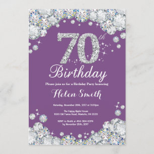 70e anniversaire Invitation Diamant mauve et argen