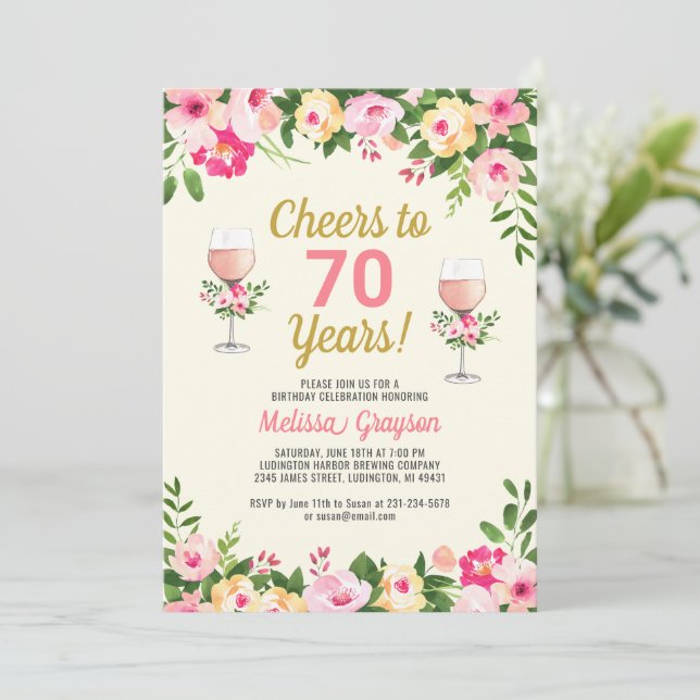 70e anniversaire Invitation Féminine Floral (Debout devant)