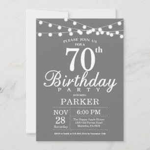 70e anniversaire Invitation Gris et Blanc
