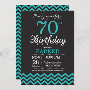 70e anniversaire Invitation Noir et Turquoise