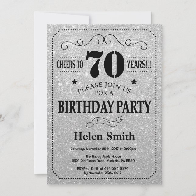 70e anniversaire Invitation Parties scintillant no (Devant)