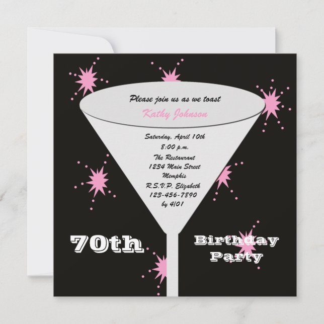 70e anniversaire Invitation Pink 70e toast (Devant)