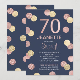 70e anniversaire Invitation Rose Gold and Navy