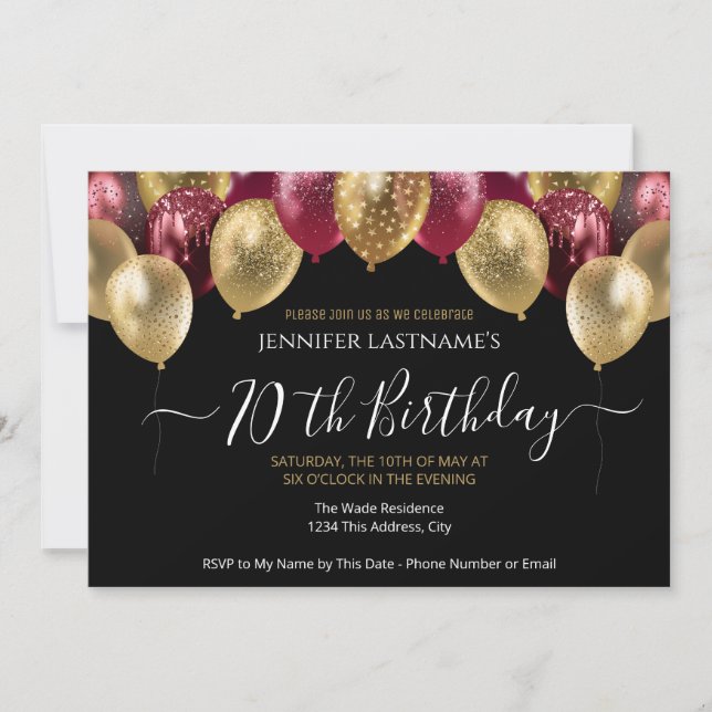 70e Anniversaire Invitation Rouge et Or (Devant)
