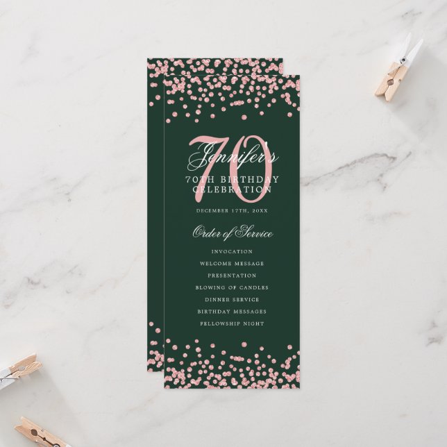 70e Anniversaire Programme Merci Rose Gold Green (Devant/Arrière en situation)