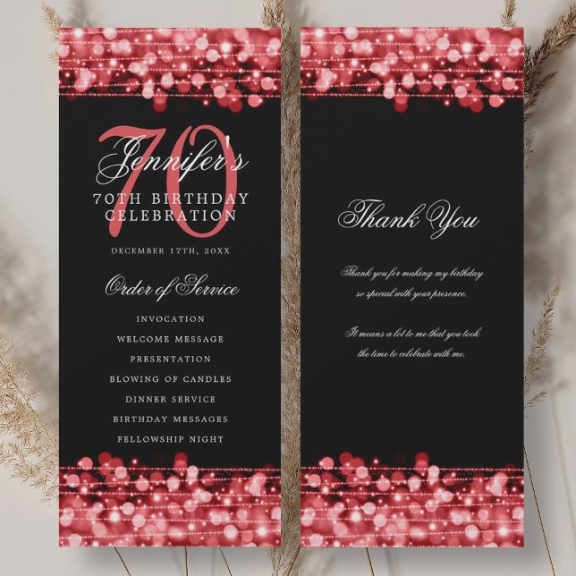 70e Anniversaire Programme Ruby Red avec Merci (70th Birthday Program Ruby Red w/ Thank You)