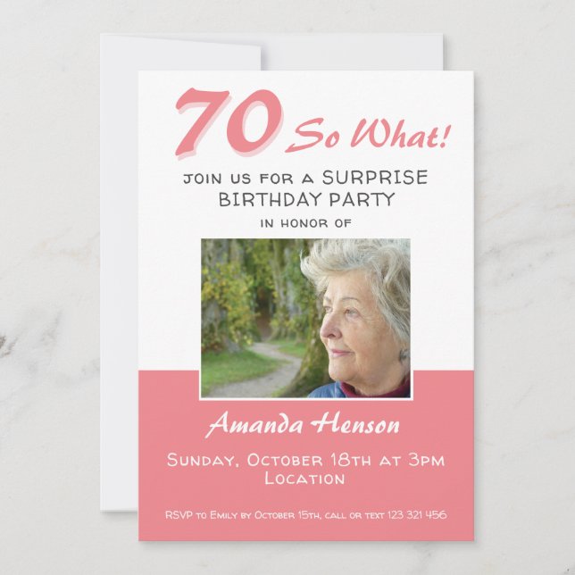 70e Carte d'invitation photo d'anniversaire surpri (Devant)