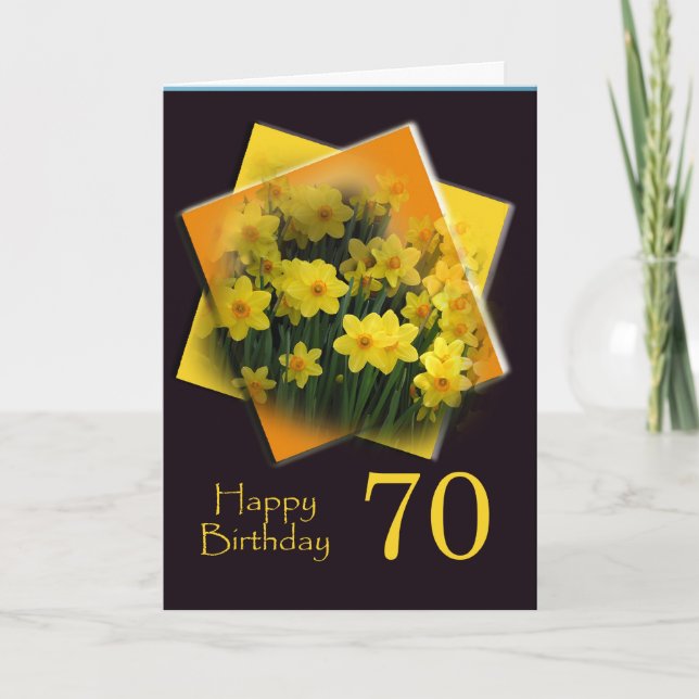 70e Joyeuse carte d'anniversaire - jonquilles jaun (Devant)