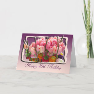 70e Joyeuse carte d'anniversaire - Tulips roses