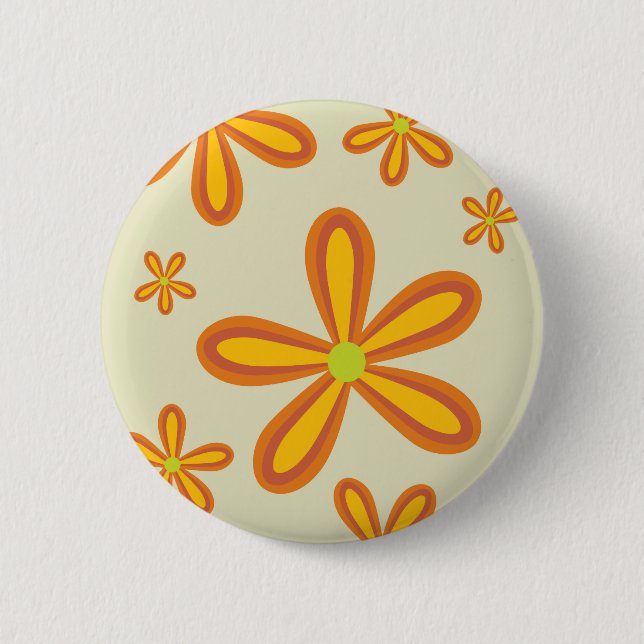 70ies retro orange flower pattern 2 inch round button (Front)
