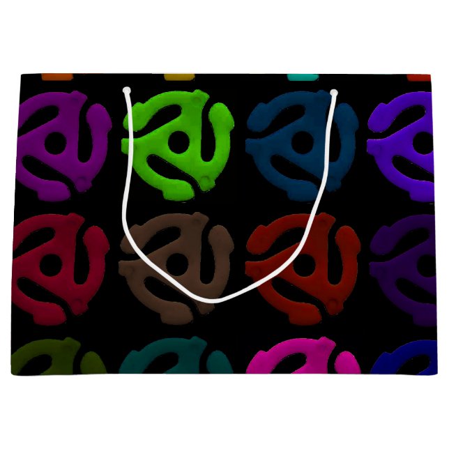 70s 45 Vinyl Plastic Insert Record Pattern Large Gift Bag (Front)