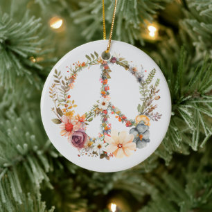 70s 60s Peace Sign Colorful Ceramic Ornament
