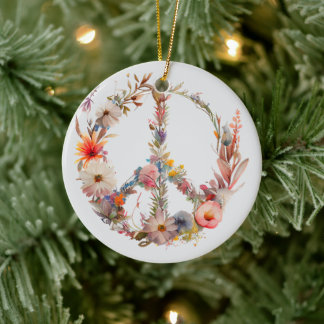 70s 60s Peace Sign Colorful Ceramic Ornament