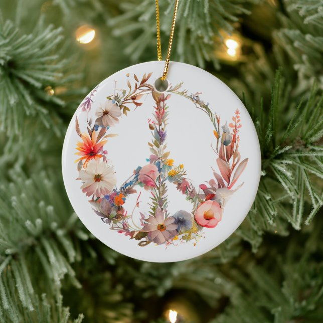 70s 60s Peace Sign Colorful Ceramic Ornament (Tree)