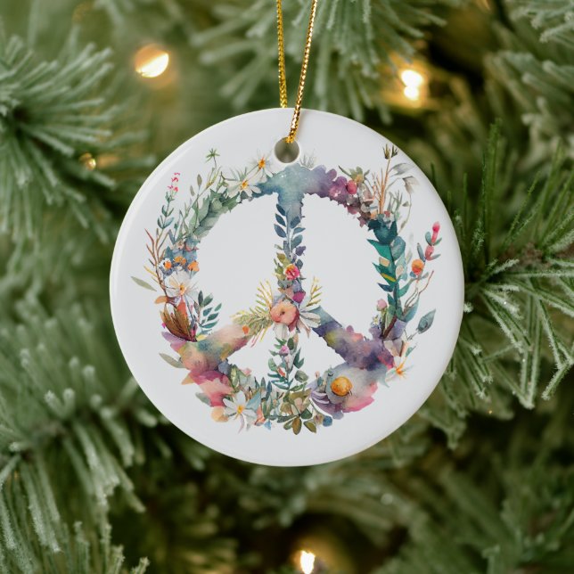70s 60s Peace Sign Colorful Ceramic Ornament (Tree)