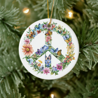 70s 60s Peace Sign Colorful Ceramic Ornament