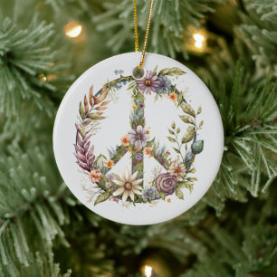 70s 60s Peace Sign Colorful Ceramic Ornament