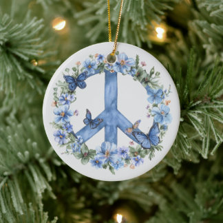 70s 60s Peace Sign Colorful Ceramic Ornament