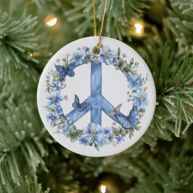 70s 60s Peace Sign Colorful Ceramic Ornament (Tree)