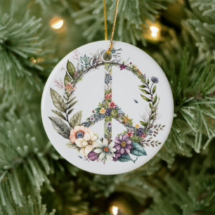 70s 60s Peace Sign Colorful Ceramic Ornament