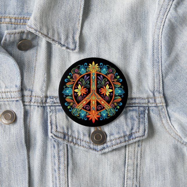 70s 60s Peace Sign Colourful 3 Inch Round Button (In Situ)