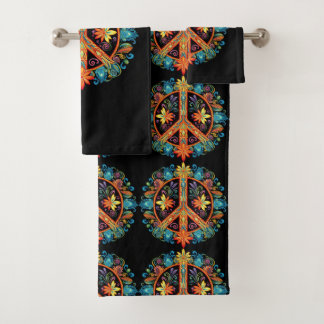 70s 60s Peace Sign Colourful Bath Towel Set
