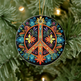 70s 60s Peace Sign Colourful Ceramic Ornament