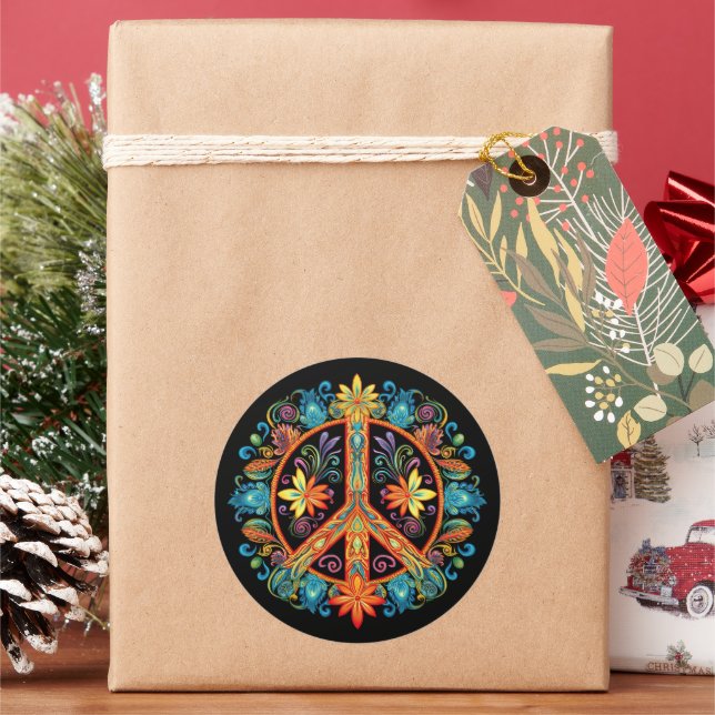 70s 60s Peace Sign Colourful Classic Round Sticker (Holiday)